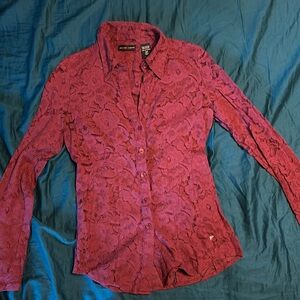 New York and Company button up long sleeve lace top in size XS.